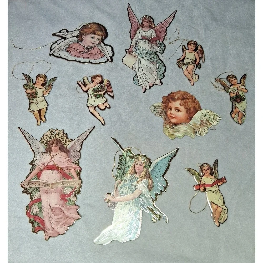 Vintage 1984 Merrimack Victorian Angel Christmas Ornaments Lot of 10 Embossed Di